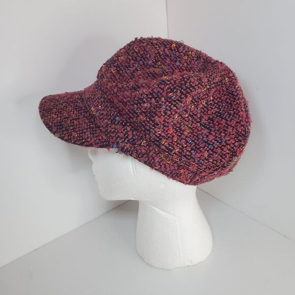 Scala Pronto Pink Cabbie Boucle Wool Blend Hat Black Lining News Paper Boy - Picture 3 of 9